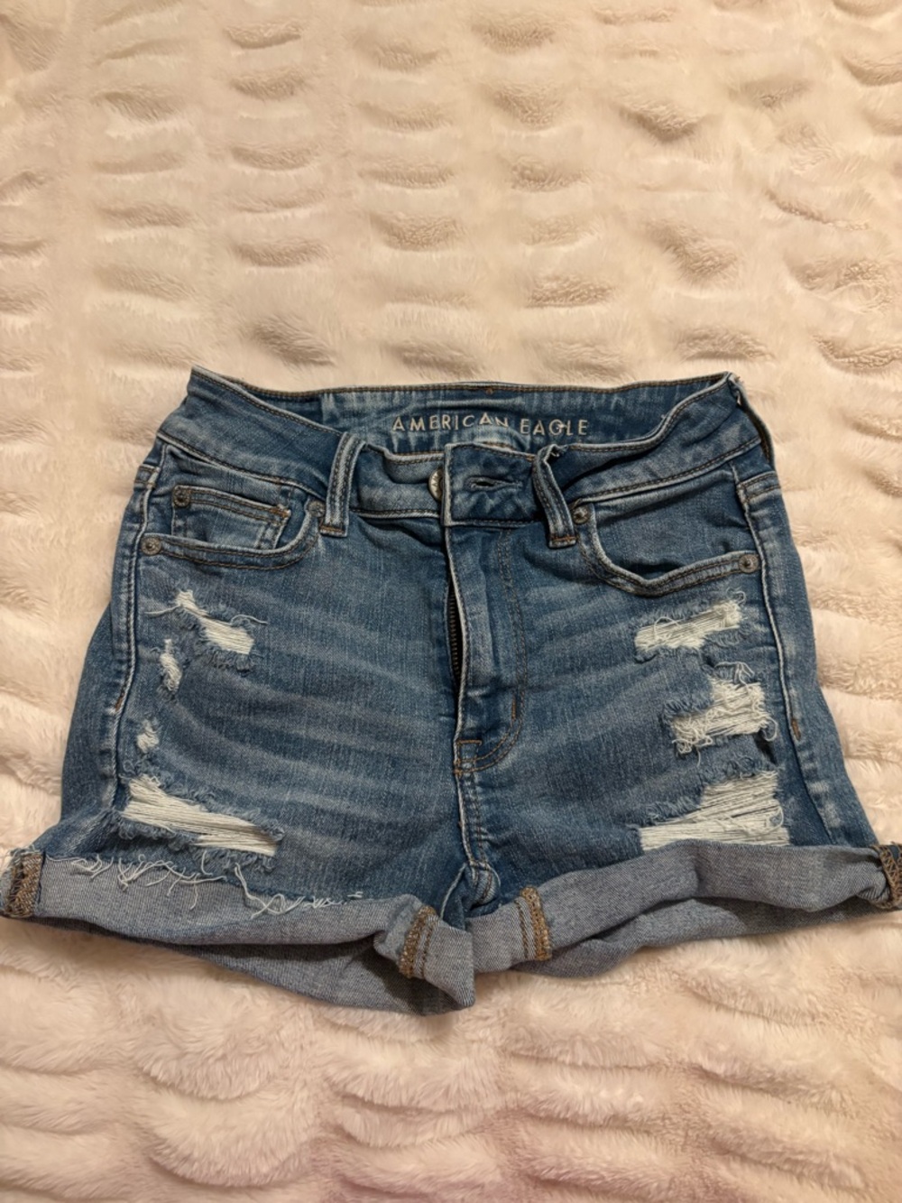 American Eagle Outfitters Distressed Hi-Rise Shortie Rolled Cuff Jean Shorts